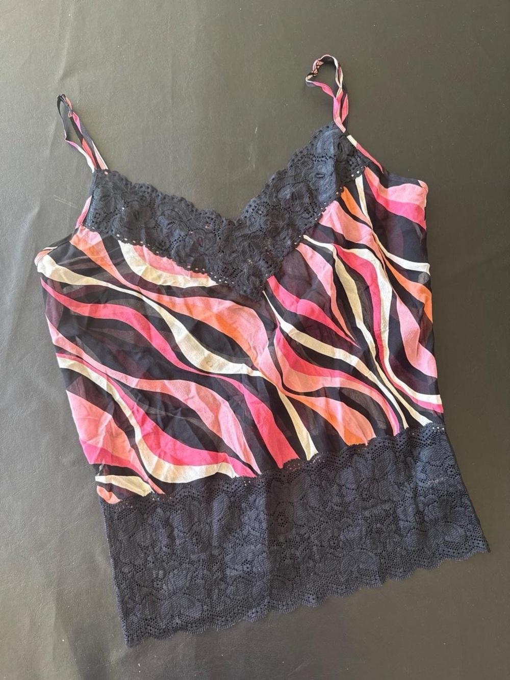 Vintage bebe Lace Trim Printed Cami Top - Pink/Black